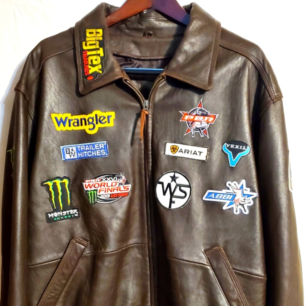 Brown Leather Jacket with Patches